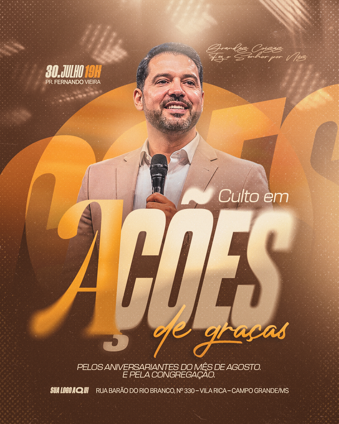 Culto em Ações de Graças Aniversariantes e Congregação Flyer para Igreja PSD Editável