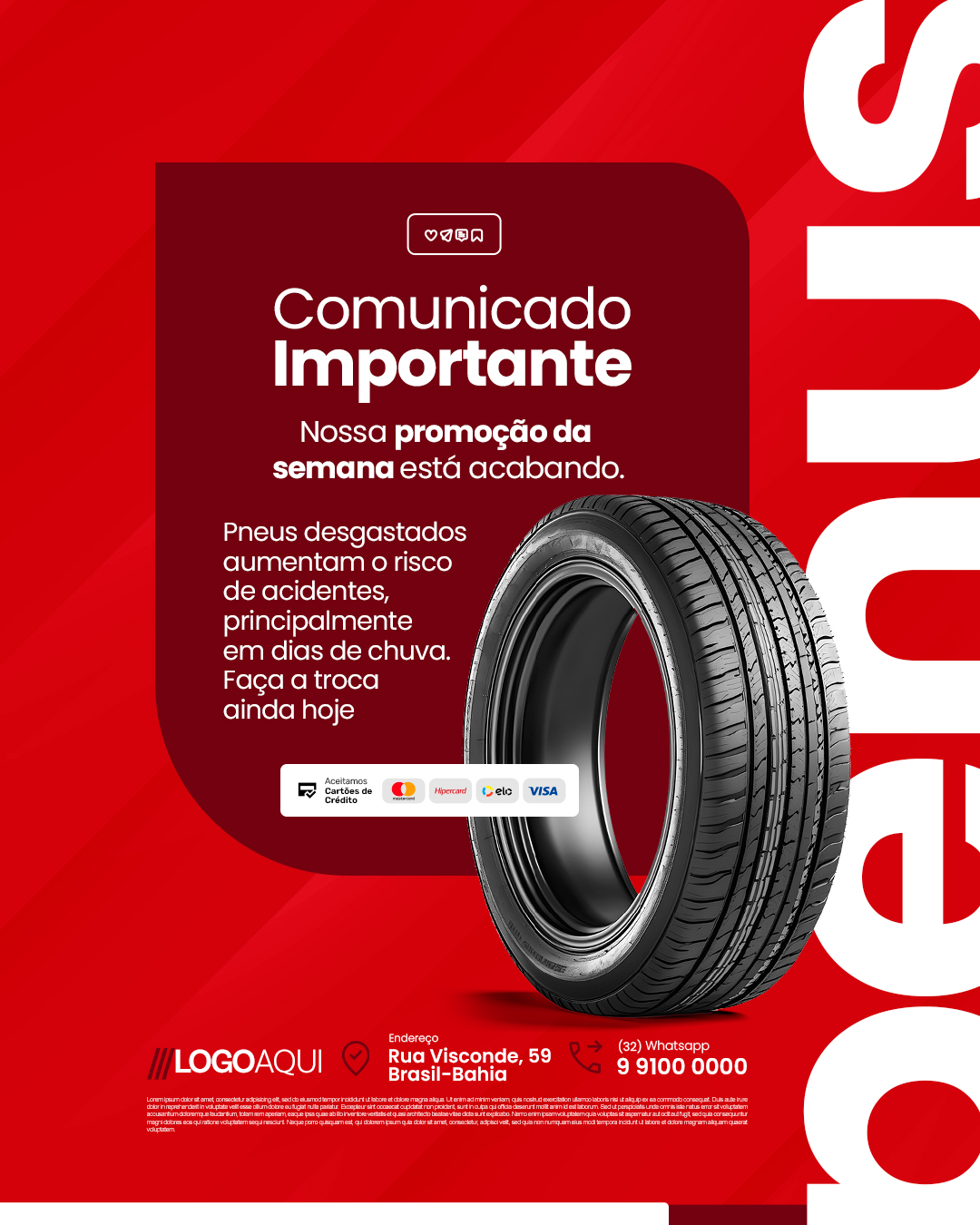 Loja de Pneus Comunicado Importante PSD Editável