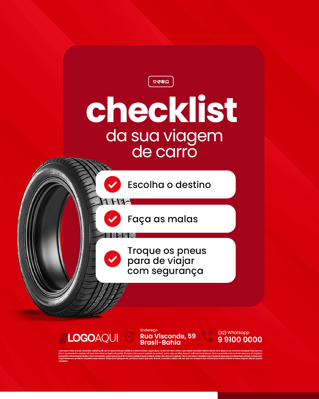 Loja de Pneus Checklist da Sua Viagem de Carro PSD Editável