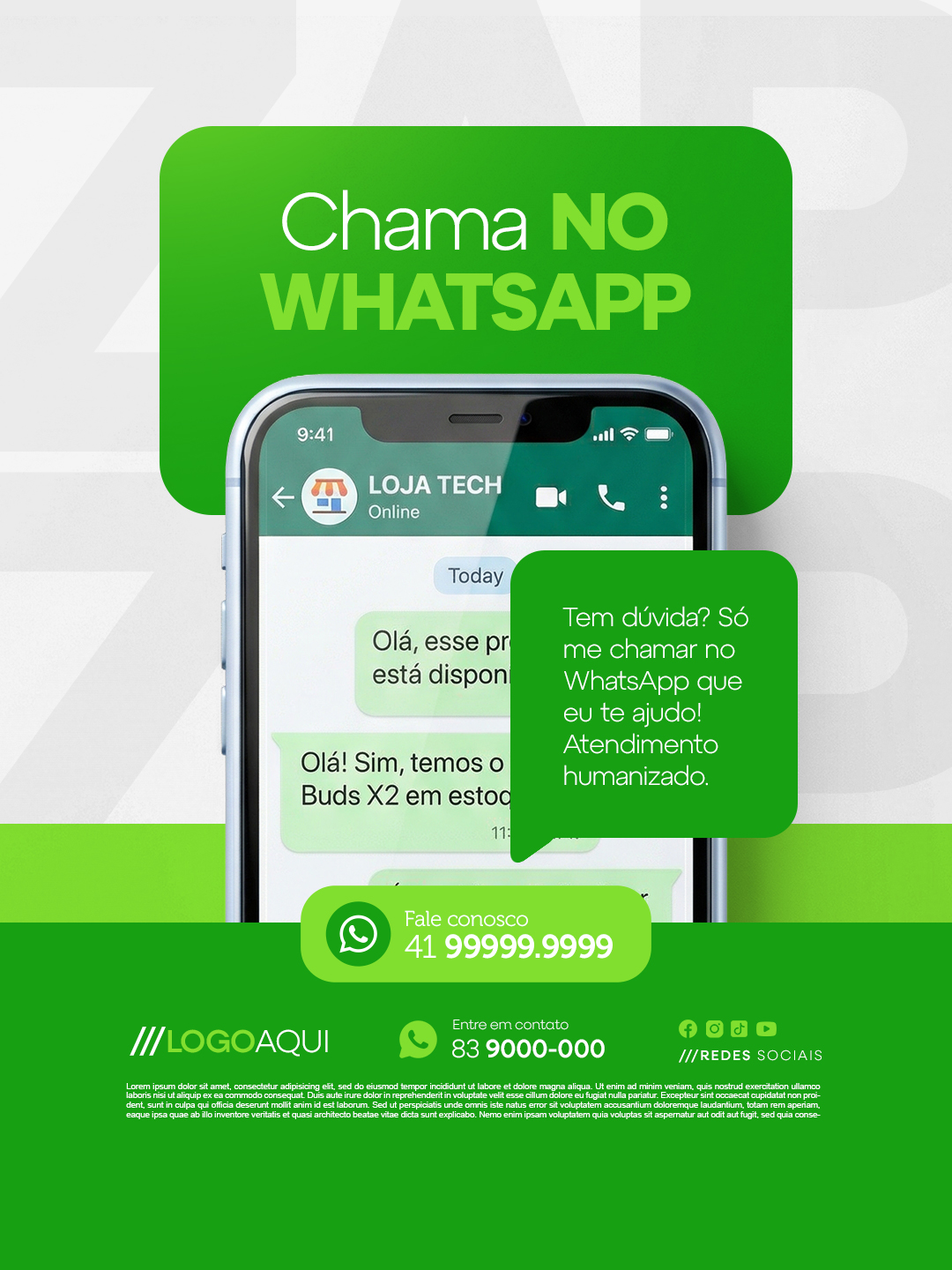 Chama No WhatsApp Tem Dúvidas Eu Te Ajudo Atendimento Humanizado PSD Editável