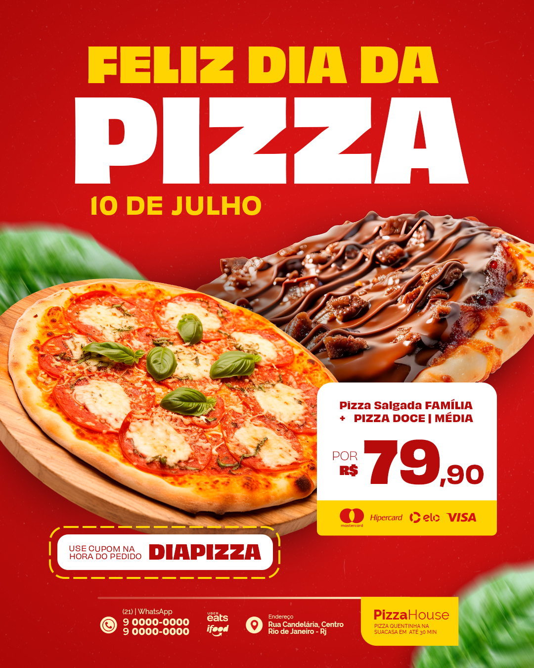 Pizzaria Feliz Dia da Pizza 10 de Julho Social Media PSD Editável